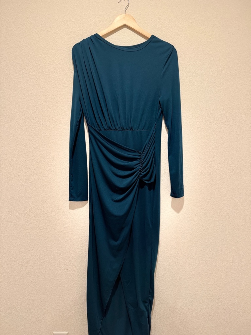 SHEIN Teal Long Sleeve Draped Midi Dress
